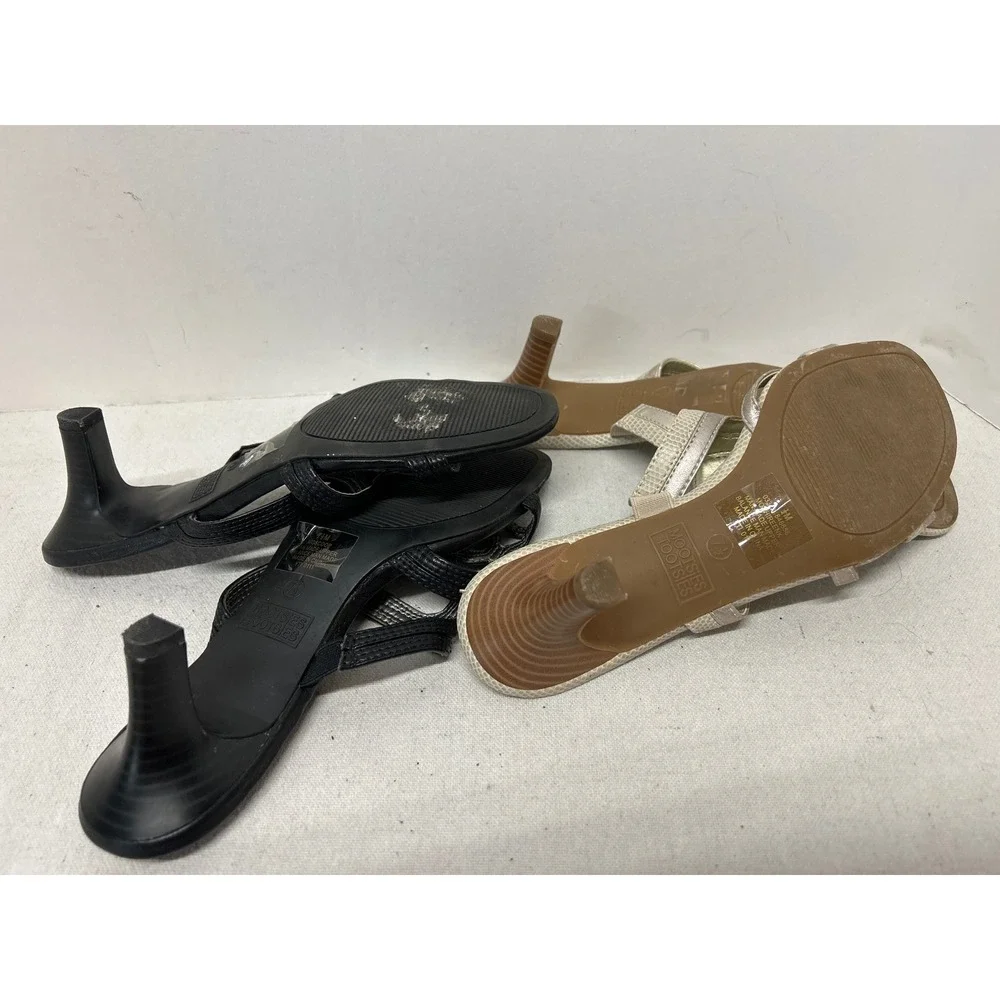 Two Vintage Y2K Mootsies Tootsies Women's Shoes 7.5‎ Black & Gold Heeled Sandals